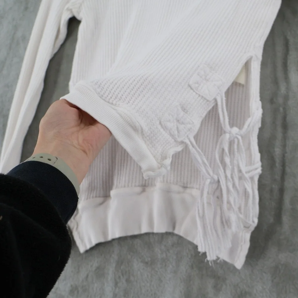Free People One Cropped‎ Interlaken Waffle Knit Top Womens XS White Side Lace Up
